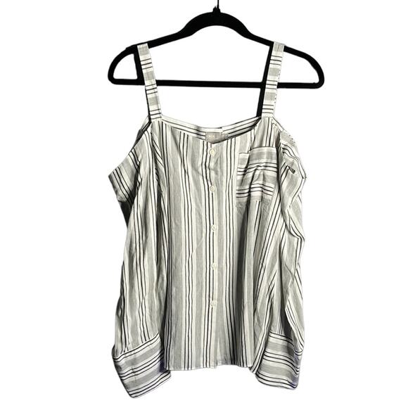 ASOS Gray and White Striped Button Down Cold Shoulder Top Size 10 - Picture 1 of 10